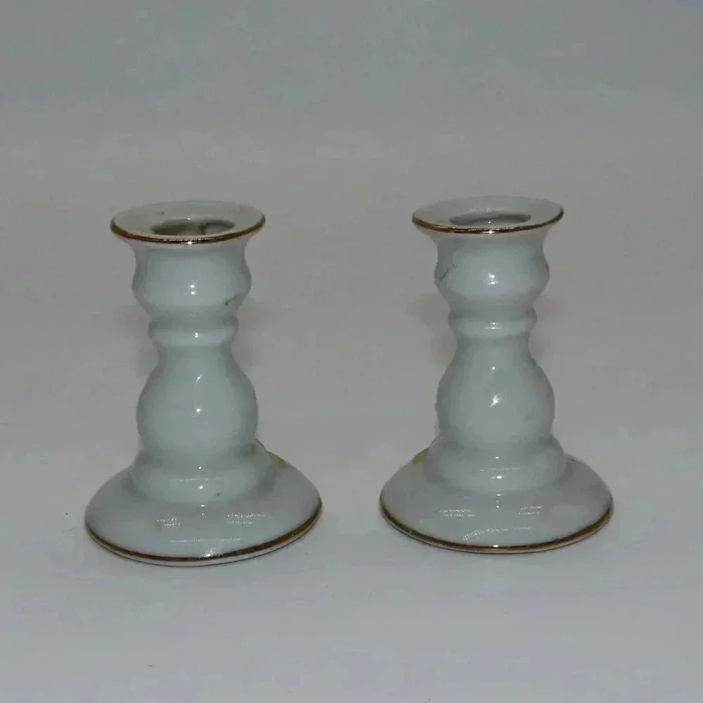 Morleans Japan Porcelain Candle Holders Pair Yellow Rose Vintage - Picture 3 of 5